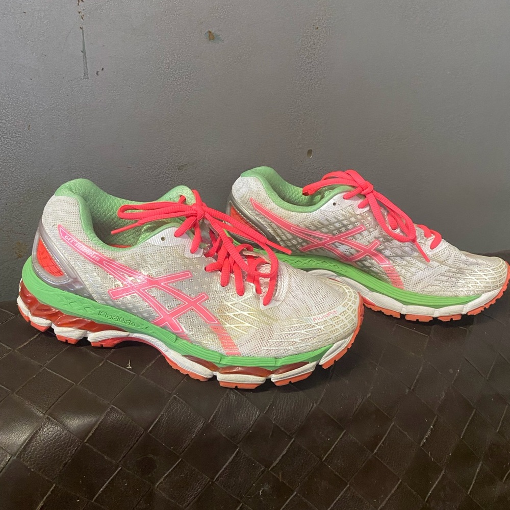 Asics Women's Athletic Running Shoes in White, Pink & Green